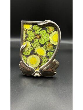 Silver-Plated Swan Photo Frame Art Nouveau Floral Design Sunflower Print Vintage